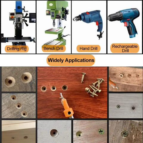 Pro Grade Wood Countersink Drill Bit Set With Ten Pieces And Five Extra Pilot Bits, Tapered Five Sixteenths Round Shank, drill applications