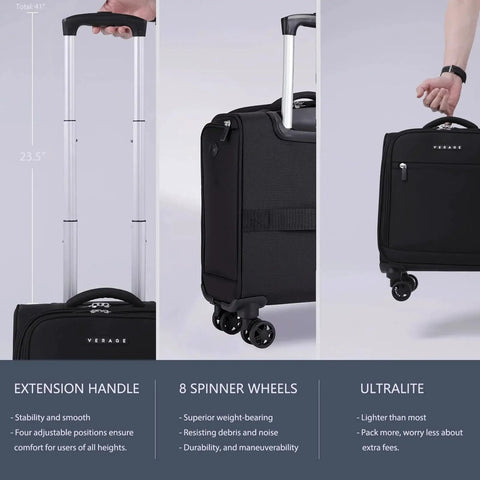 Underseat Carry On Luggage With Wheels Softside Lightweight Travel Bag For Men And Women 14.5 Inch Spinner black side view