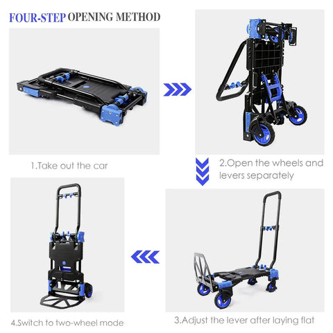 Foldable Hand Truck Heavy Duty 330Lb Capacity With Retractable Handle And Four Rugged Rubber Wheels, folding instructions