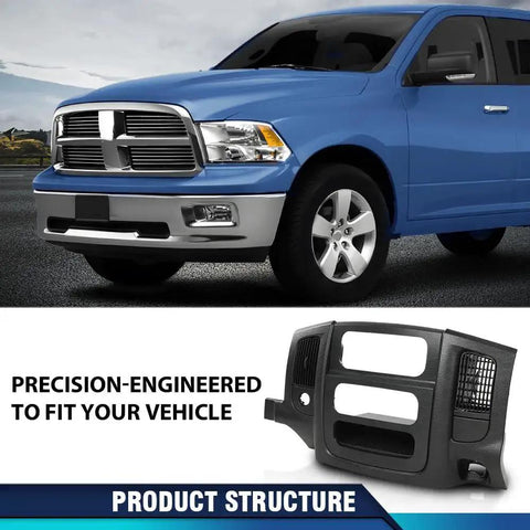Dash Center Radio Bezel Trim Panel With Storage Box For Dodge Ram 1500 2002-2005 in front of a blue truck