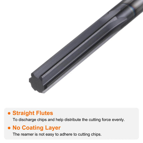 Close-up of Carbide Chucking Reamer 0.253 Inch 6.42 mm Diameter Straight Flute Straight Shank for CNC machining, black uncoated.