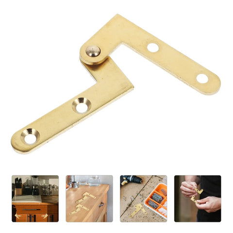 360 Degree Rotatable Door Pivot Hinges Set With Four L Shape Concealed Hardware And Screws in gold, close-up view