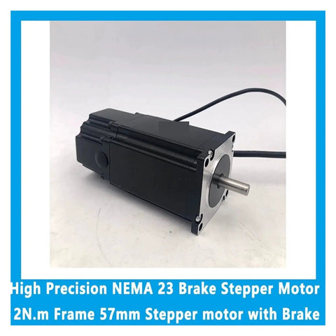 NEMA 23 Brake Stepper Motor with 2 Nm Torque, 57mm Frame, 24V DC, 76mm Length, integrated brake, black casing, CNC use
