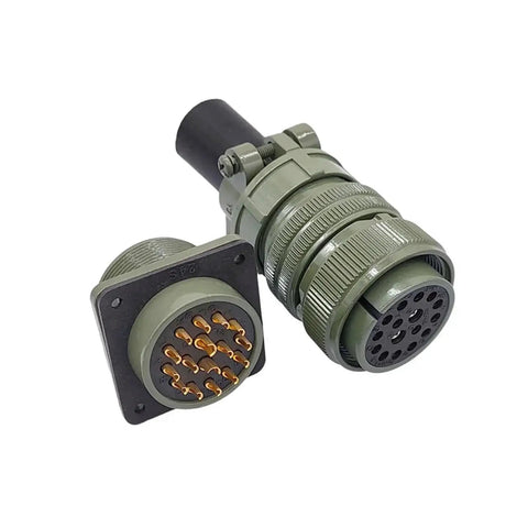 Mil-Spec Circular Connectors 24-28S Plug 3108 24-28 MIL-C-5015 MIL-STD Military Grade, front view showing rugged, waterproof design