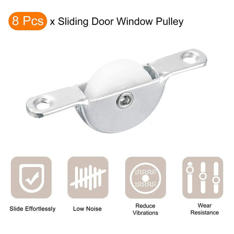 Sliding Door Nylon Pulley Wheels 25mm For Screen Doors Wardrobes Cupboards Closets 61mm Hole Distance 8 Pieces White Silver Tone Wear Resistant Nylon Wheel
