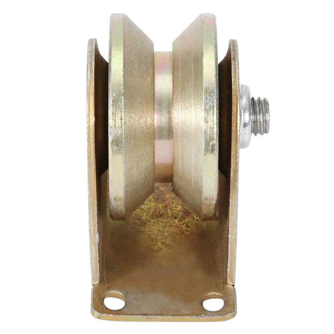 Two Pack 60mm Sliding Gate Rollers With Steel V Type Wheel front view showing steel construction and mounting holes