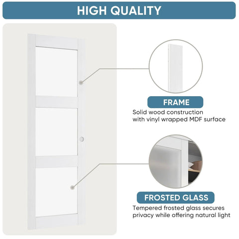 Sliding Bypass Closet Door Set, 48 Inches Wide By 80 Inches Tall, 24.5In Panels With Frosted Glass For Privacy, Durable Solid Wood Core