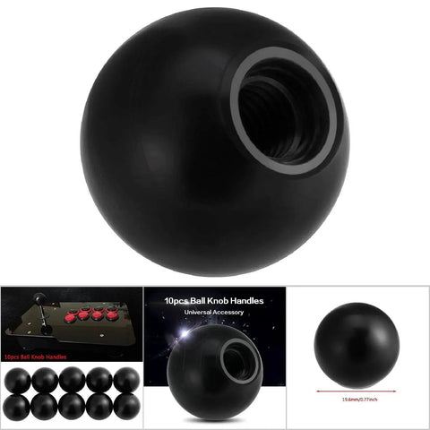 Universal Ball Knob Set For Machines, black plastic handle, comfortable grip, shown in various views and sizes, durable long service life