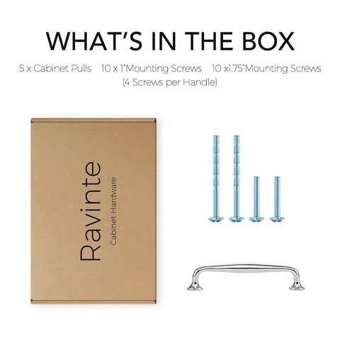 5 Pack 5 Inch Polished Chrome Kitchen Cabinet Handles Solid Zinc Alloy Cupboard and Drawer Pulls set with screws and box