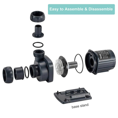 Hygger 800GPH water pump kit with controller and base stand, exploded view of black components