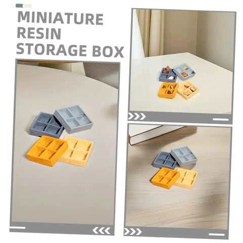 Four Grid Dollhouse Storage Box Resin Organizer For Candy, Nuts, And Sweet Tiny Treats in assorted colors on a table