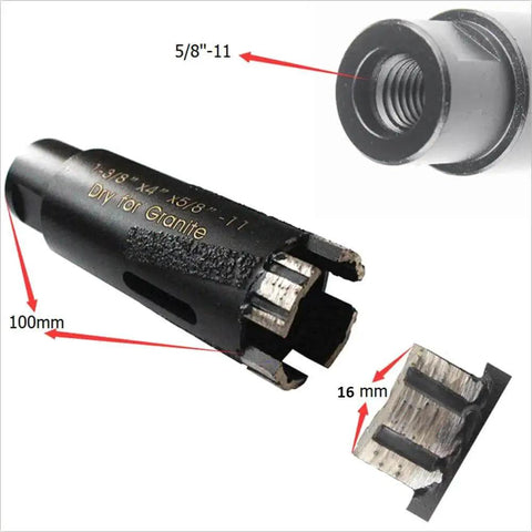 1-3/8 Inch Dry Diamond Core Drill Bit For Granite With 5/8-11 Thread, 35mm Masonry Core, JDK Premium Diamond Segment, Black