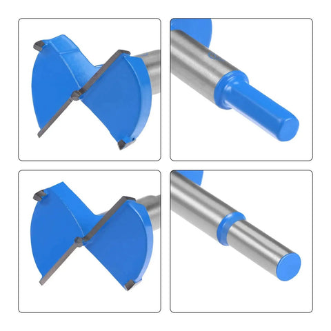Close-up of Forstner Drill Bits Set 65mm and 70mm with hex shank tungsten carbide cutter for woodworking and DIY projects.