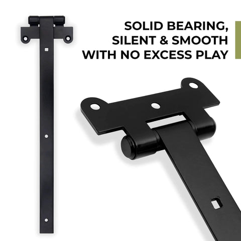 18-Inch Matte Black Barn Door Hinges, Heavy Duty 4mm Thick Iron Gate Hinges With Pack Of 2 And 12 Black Coated Screws, front view