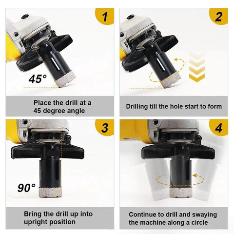 Steps for using Diamond Core Drill Bit For Porcelain Ceramic Tile Marble And Stone Vacuum Brazed One And Three Eighths Inch 35mm.