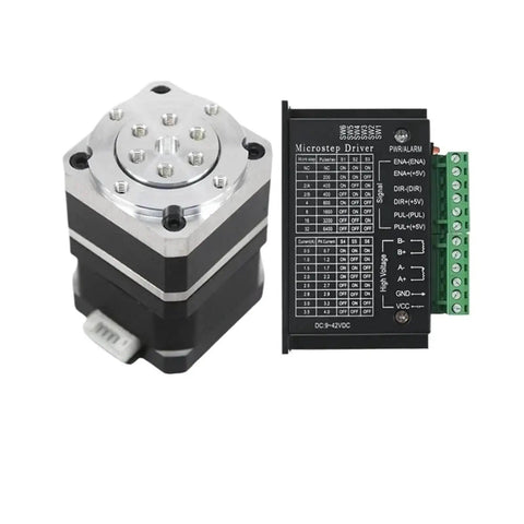 Strain Wave Gearbox for Nema 17 Motors with High Efficiency Speed Reducer, shown alongside microstep driver, ideal for CNC and robotics projects