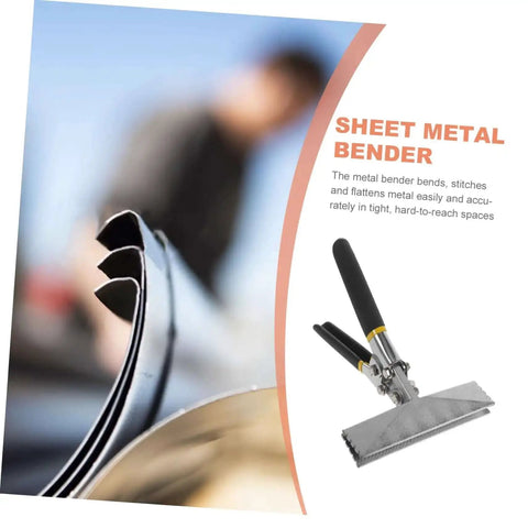 Duckbill Pliers Manual Metal Bender for Sheet Metal Roofing with nonslip jaws and quarter inch guides, shown in use bending metal.