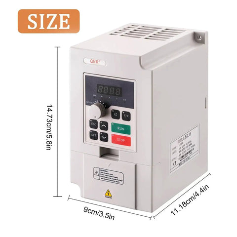 Side view of VFD inverter from CNC Spindle Motor Kit One Point Five Kilowatt 220V Air Cooled Spindle With VFD Inverter 400Hz 24000RPM ER11 Collet Set For Milling Machines And DIY Shops Plug And Play Ready To Go Straight Out The Box, showing display and buttons with dimensions labeled.