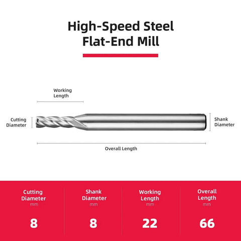 8mm 4 Flute HSS End Mill Cutter With Straight Shank Center Cutting For Slotting And Keyway Milling 2 Pieces Pack Pro Grade Milling Bit