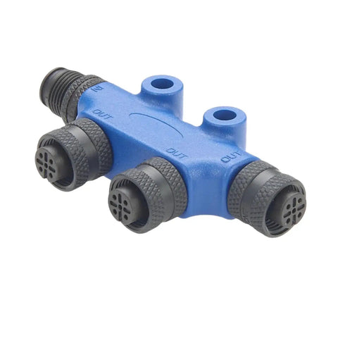 NMEA 2000 N2K T Connector Micro C M12 Backbone Tee Splitter 2 Port IP67 Waterproof Heavy Duty Marine Boat Tee in blue