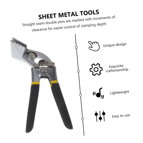 Manual Metal Bender Tool With Straight Jaw Hand Seamer Non Slip Grip For Bending And Flattening Sheet Metal In Light Keel And Construction Projects The Go To Workhorse For Quick Reliable Metalworking tool with text showcasing features
