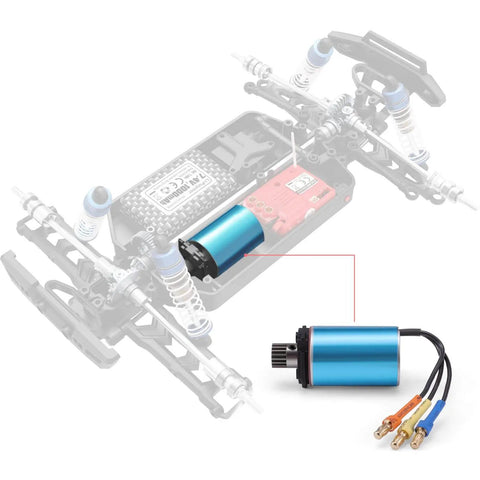 Beefed Up Brushless Motor With Pinion And Set Screw Upgrade Kit For One To Eighteen Scale RC Cars Fits 18859A M1904 M1905 Blue Spare Part Replacement For Fast Smooth Power installed view