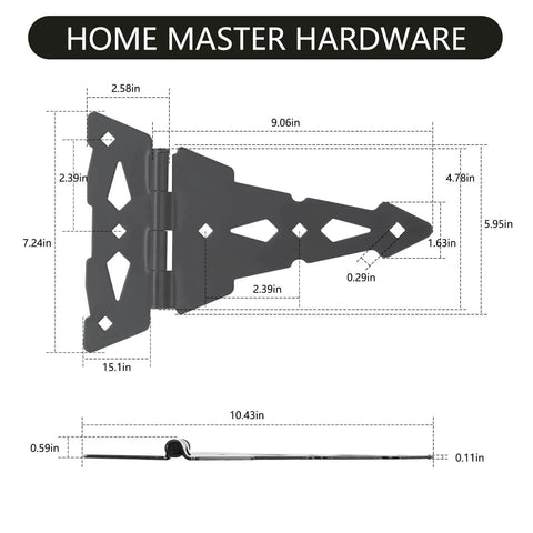 Diagram of 8 Inch Heavy Duty Decorative T Hinge For Sheds Gates And Barn Doors With Included Screws Black Finish 4 Pack Durable Steel