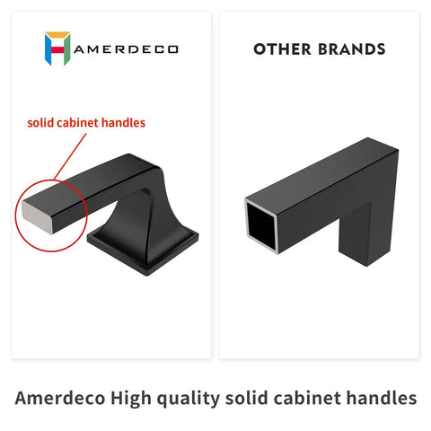 Comparison of Amerdeco high quality solid cabinet handle and a hollow handle from other brands