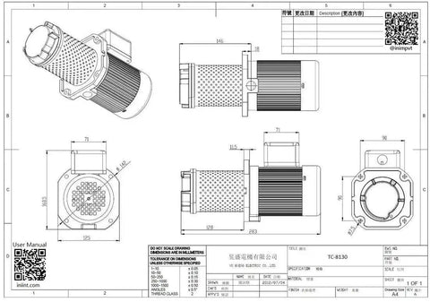 Technical diagram of TC 8130 One Eighth Horsepower Coolant Pump For Lathe And Bandsaw Tools Immersion Length 130 MM Five Inch NPT.