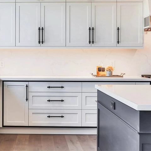 Modern kitchen featuring 10 Pack Matte Black Cabinet Pulls 5 Inch 128mm Center to Center Drawer Handles for Kitchen Cabinets and Bathroom Cabinet Hardware ZH0083.