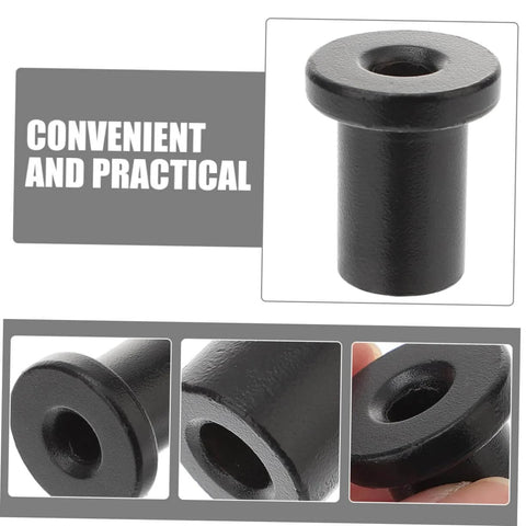 Close-up of black hardware piece from Barn Door Track Connector Kit And Stopper Set With Easy Installation Versatile Home Improvement Accessories For Sliding Doors Barn Door Spacers And Replacement Hardware For DIY Projects.