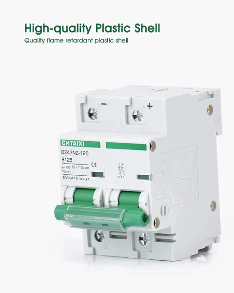 Beefy Heavy Duty 2 Pole 125A DC Circuit Breaker 12V to 110V DC Thermal Magnetic Trip DIN Rail Mount B125 front view