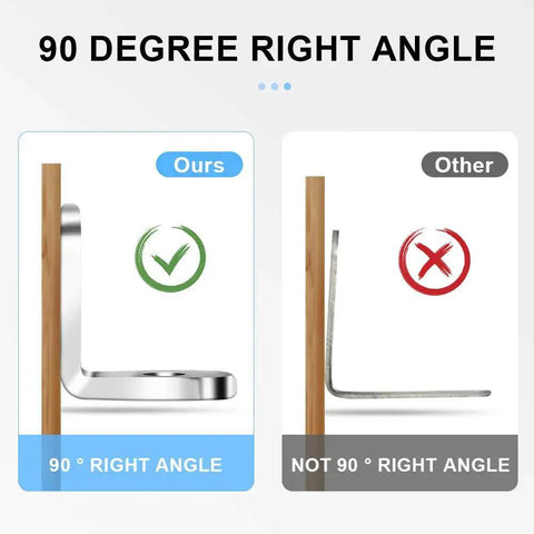 Comparison image showing 90 degree right angle of stainless steel bracket in 40 Pieces L Bracket Corner Brace Set With 120 Screws.