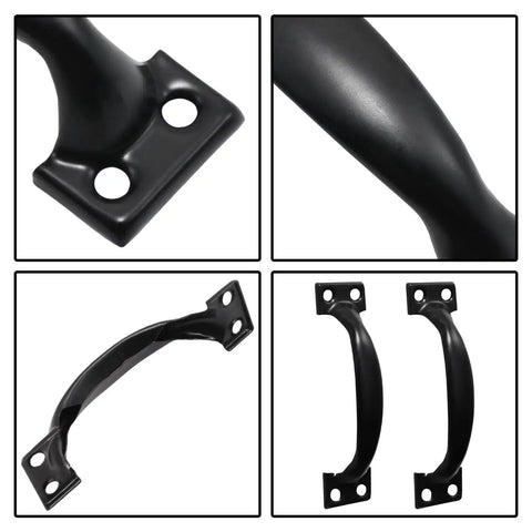 Collage of 12 Pack 98mm Black Metal Gate Handles Set For Doors And Cabinets, Rustic Barn Style Pull Handles With Mounting Screws Included