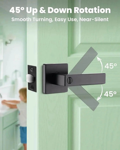 Keyless Privacy Door Lever With Lock Set, Heavy Duty Reversible Interior Door Handle For Bedroom And Bathroom, Matte Black Finish
