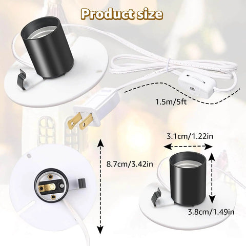 Two Pack Blow Mold Light Kit Replacement For Halloween And Christmas Decor With E27 E26 Socket, 5 Foot Cord, On Off Switch, size details