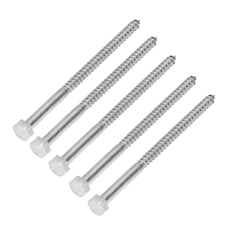 Rugged A2 70 Stainless Steel Hex Lag Screws Self Tapping Wood Screws for DIY Carpentry and Wood Structures, size M8 x 140mm, side view.