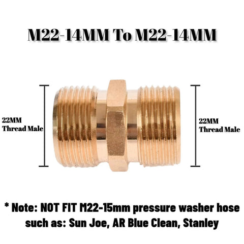 Beefy Solid Brass M22 14mm Pressure Washer Coupler From 14mm Male Thread To 14mm Male Fitting Hose Extension Connector 4500 PSI