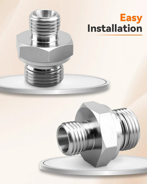 Two-piece hard steel 14H to 18ED fitting adapters, 2pcs, for metric external cone and British pipe fittings.