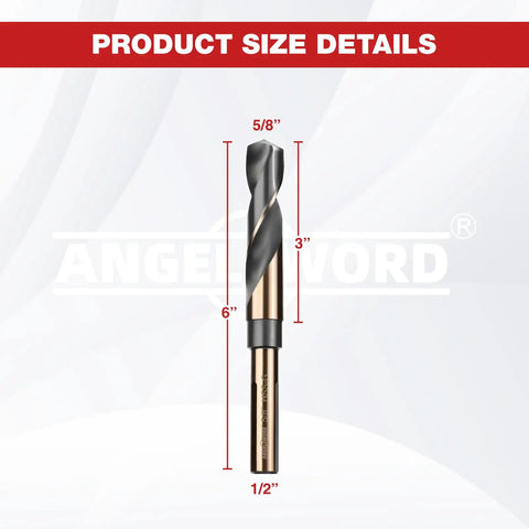 5/8 Inch Reduced Shank Drill Bit With One Half Inch Universal Flat Shank M2 High Speed Steel Gold Titanium Coated