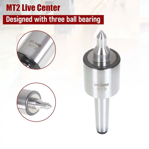 MT2 Live Center for wood and metal lathe with 60 degree center point, three ball bearings, 220 lb load capacity, spindle lengthening