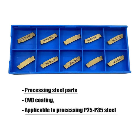 Tin Coated Carbide Grooving Inserts 2mm Wide Set Of 10 For MGEHR MGIVR Lathe Grooving Cut Off Tool High Precision And Wear Resistance