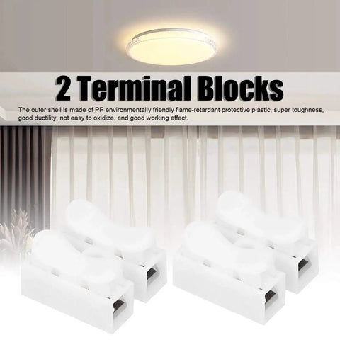 Two Port Press Terminal Connector Set for LED Strip Lighting, CH2 Quick Connector Spring Wire Terminal 100 Piece Barrier Block Kit