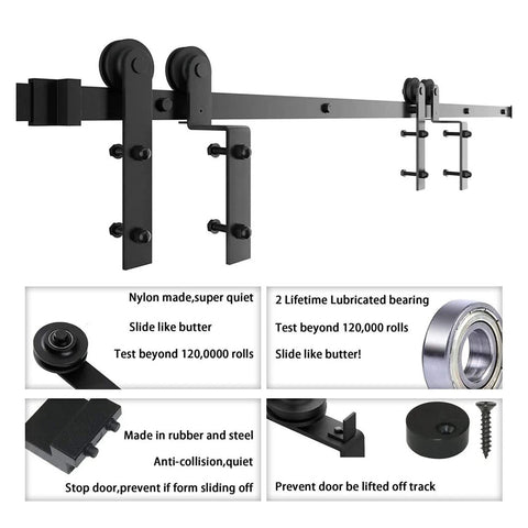 Heavy Duty Sliding Barn Door Track Hardware Kit With Ceiling Mount, Bypass System, Rolling Library Ladder Accessory