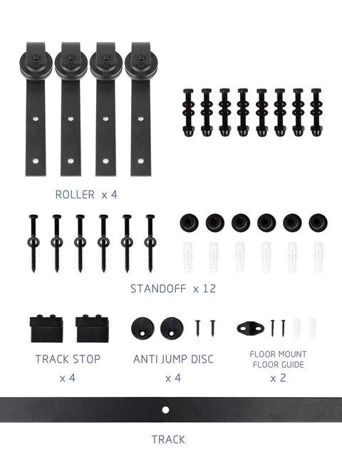 Adjustable 8 To 17 Feet Double Gate Sliding Barn Door Hardware Kit With Track 12 Inch Handles Easy Install Includes 4 Rollers 4 Stops