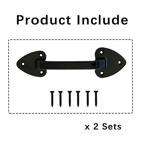 Heavy Duty Barn Door Handles 7.5 Inch Cast Iron Gate Pulls For Outdoor Gates Sheds And Sliding Barn Doors In Black Matte Finish Rust Resistant Powder Coated Built Tough 2 Pack With Mounting Screws. Image shows handle with screws.