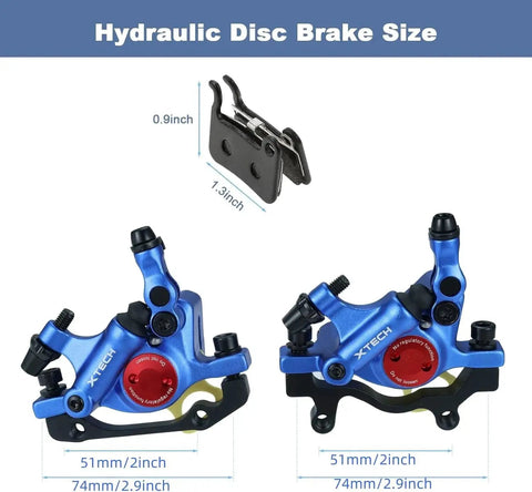 PETCHOR HB-100 hydraulic disc brake calipers, blue XTECH branding, 2-piece MTB front/rear set.