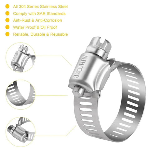 Stainless Steel Hose Clamps 16 Pack Worm Gear Drive SAE 12 Clamps Clamping Range From Half Inch To One And Quarter Inch 14mm To 31mm