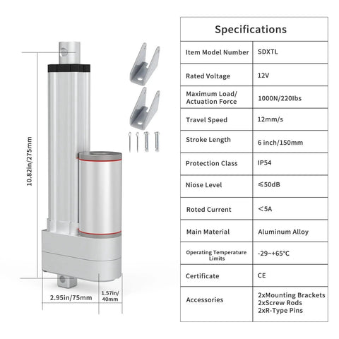 12V Beefy Heavy Duty Linear Actuator With 8 Inch Stroke 200mm, 320mm Retracted, 520mm Extended, 220lbs Capacity, 0.47 Inches Per Second Travel Speed, Electric Actuator With Mounting Bracket, 1000N High Load