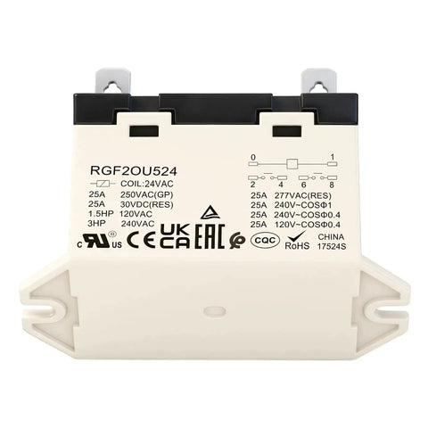 Beefy General Purpose Relay 24V AC Coil, 25A at 277VAC and 30VDC, DPST Six Pin, industrial control unit, UL CE TÜV ROHS.
